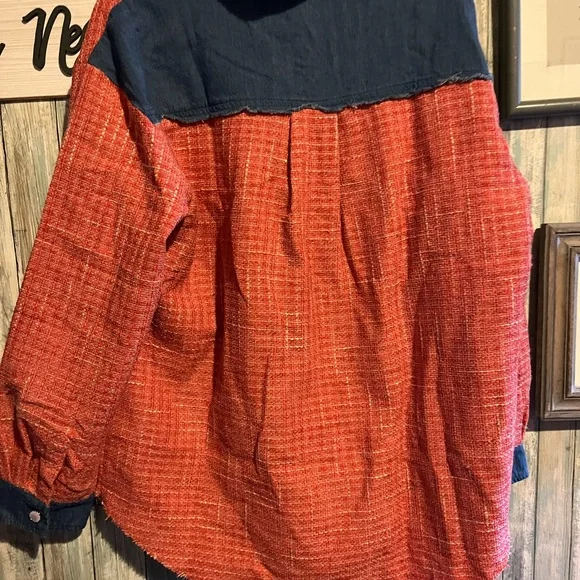 Umgee M Orange and Denim Button-Up Shacket - Picture 6 of 7